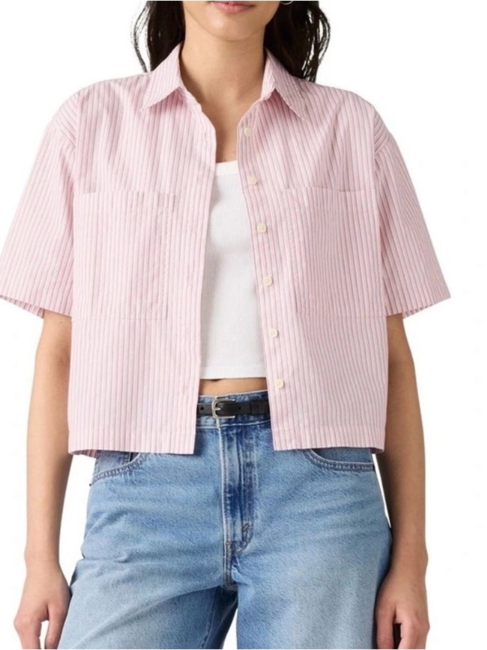 Vintage Levi’s Cropped Pinstripe Button-Up Shirt